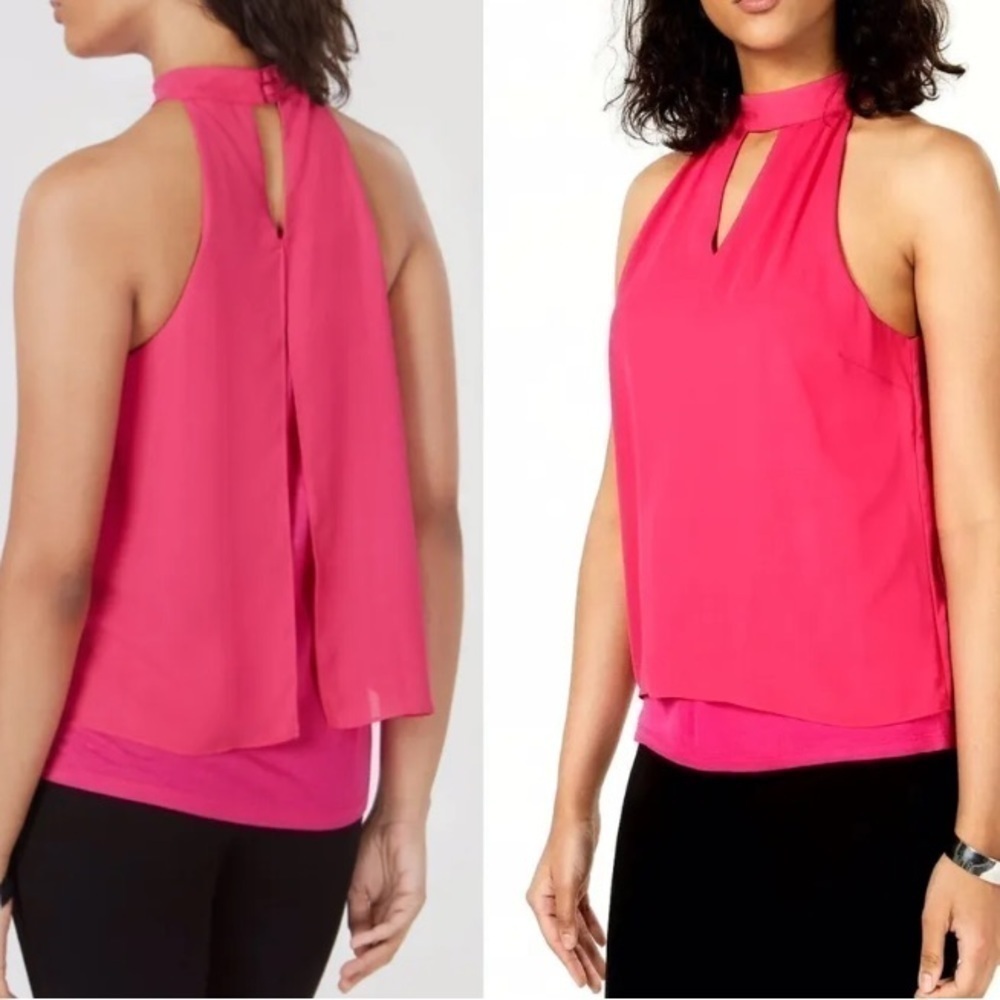 Bar III Medium Pink High Neck Flowy Tank Top Day & Night